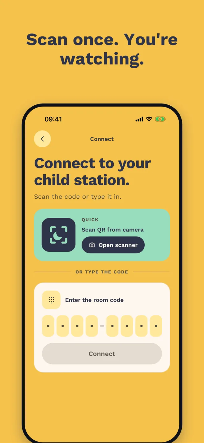 Scan once. You are watching: the connect screen with QR scanner and room code.